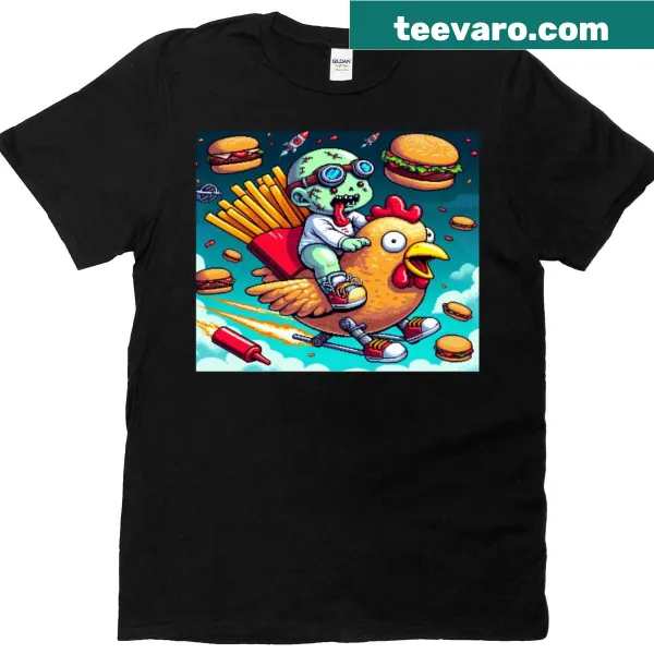 Playful T-shirt featuring a baby riding fast food items