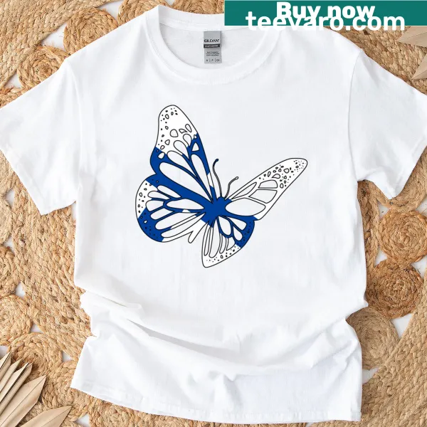 Butterfly illustration with Finnish flag on a T-shirt