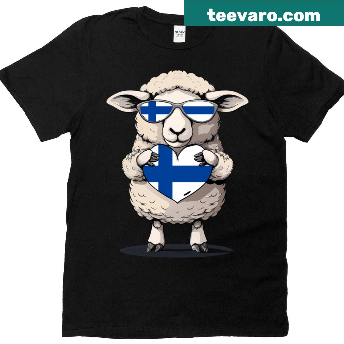 T-shirt with sheep graphic and Finland flag for Finnish pride — on a men's t-shirt