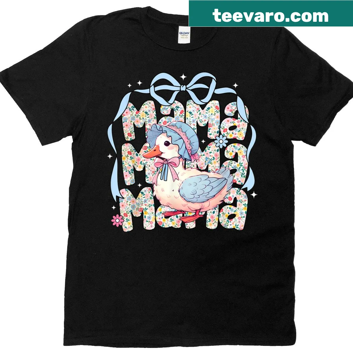 Funny Mama Goose design with floral graphics on a T-shirt — on a men's t-shirt