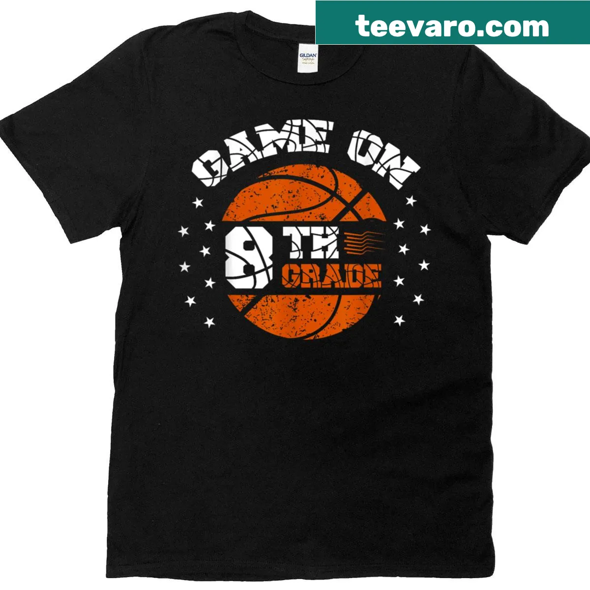Funny eighth grade basketball T-shirt with playful typography — on a men's t-shirt