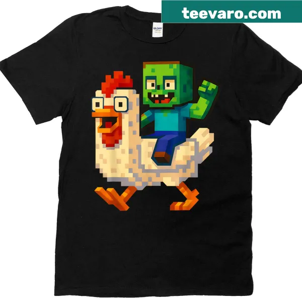 Cartoon zombie chicken gamer graphic tee for kids