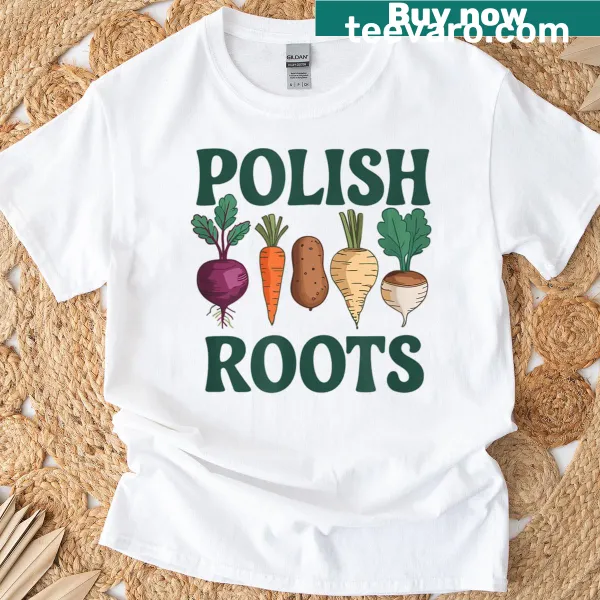 Vintage-style veggie design celebrating Polish heritage on a t-shirt