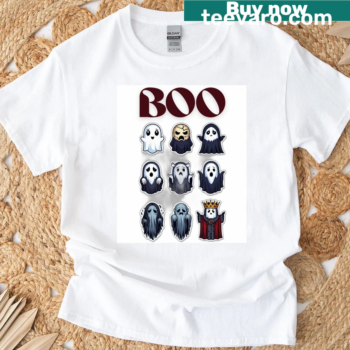 Cartoon ghost with a disapproving expression on a t-shirt — on a men's t-shirt