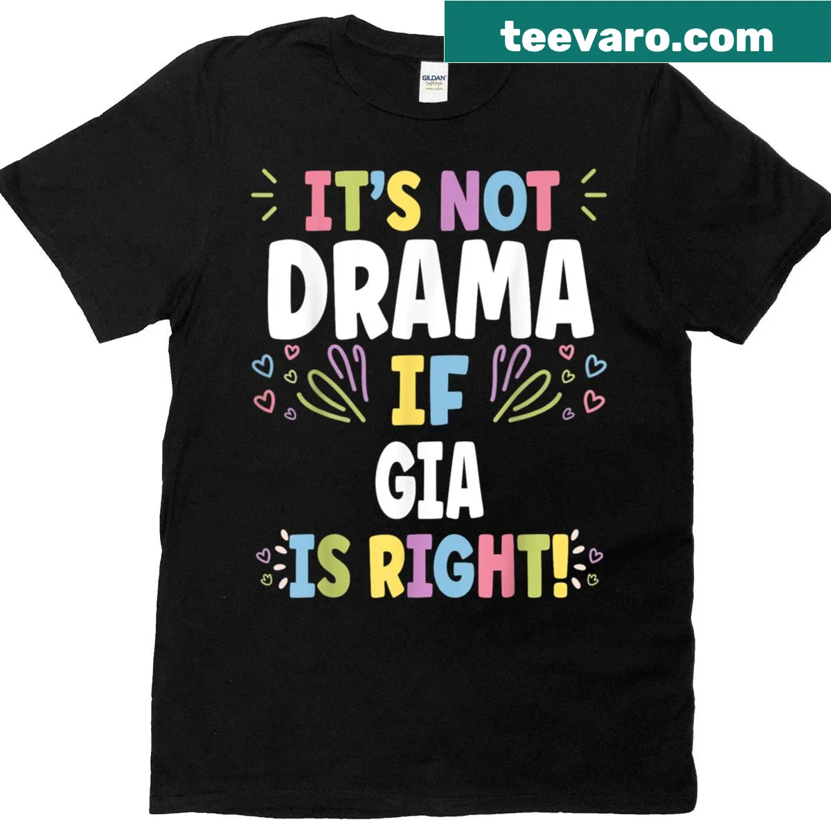 Personalized Gia t-shirt with custom hand-lettered design — on a men's t-shirt