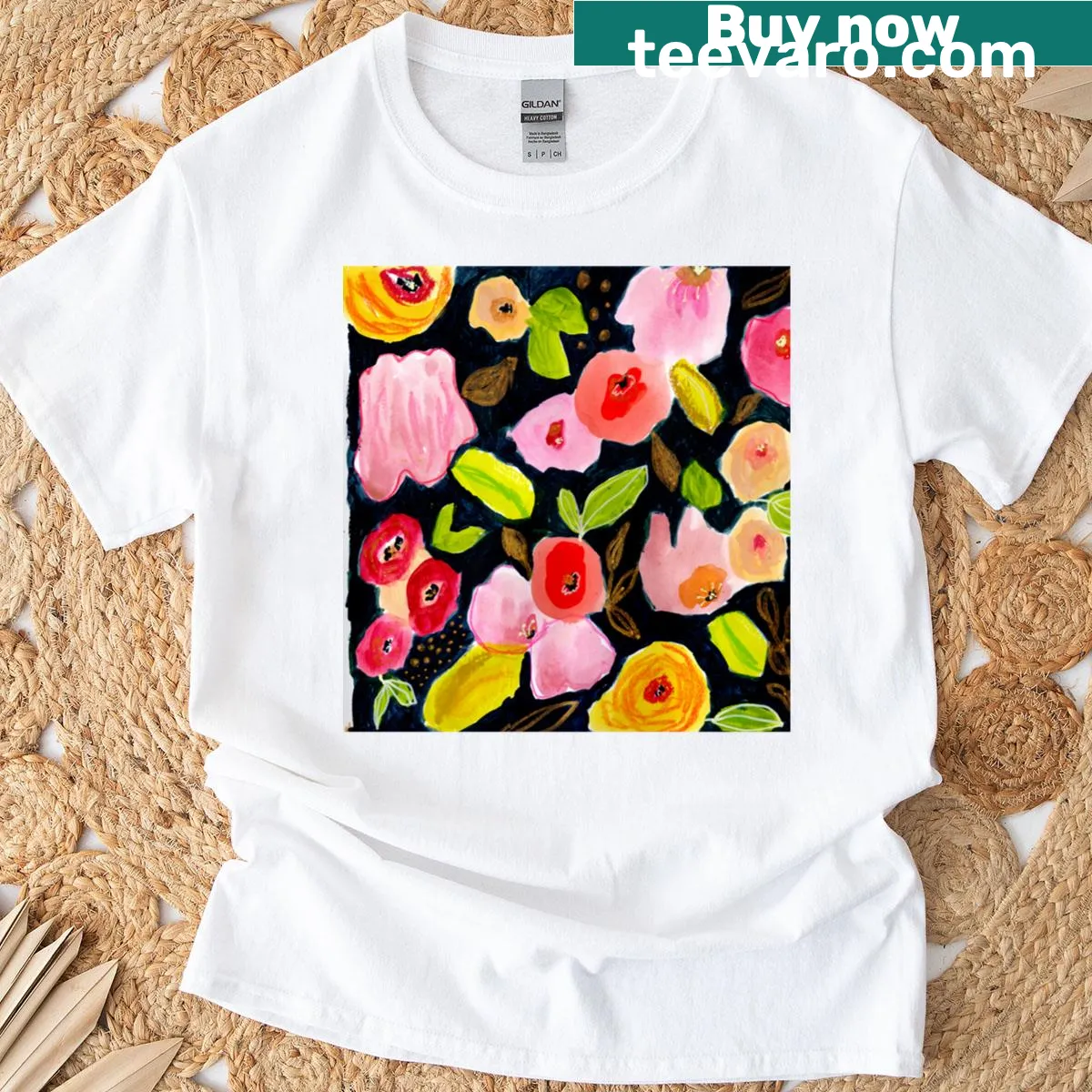 T-shirt with an illustration of golden blossoms — on a men's t-shirt