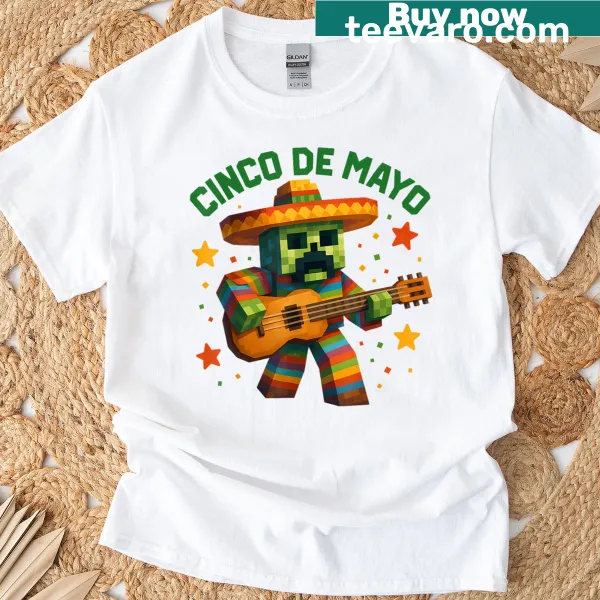 Pixel art t-shirt combining gaming and Cinco De Mayo themes