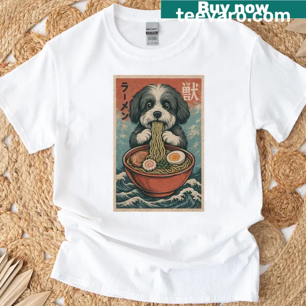 Kawaii Havanese dog enjoying ramen in anime style
