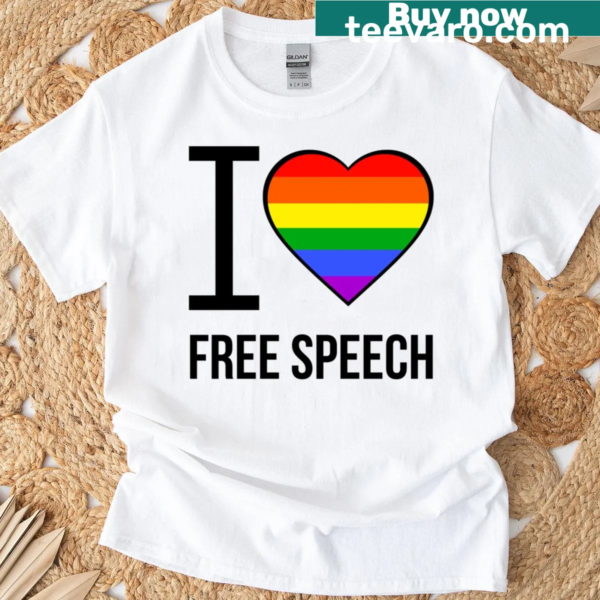 Bold typography t-shirt stating 'I Love Free Speech' — on a men's t-shirt