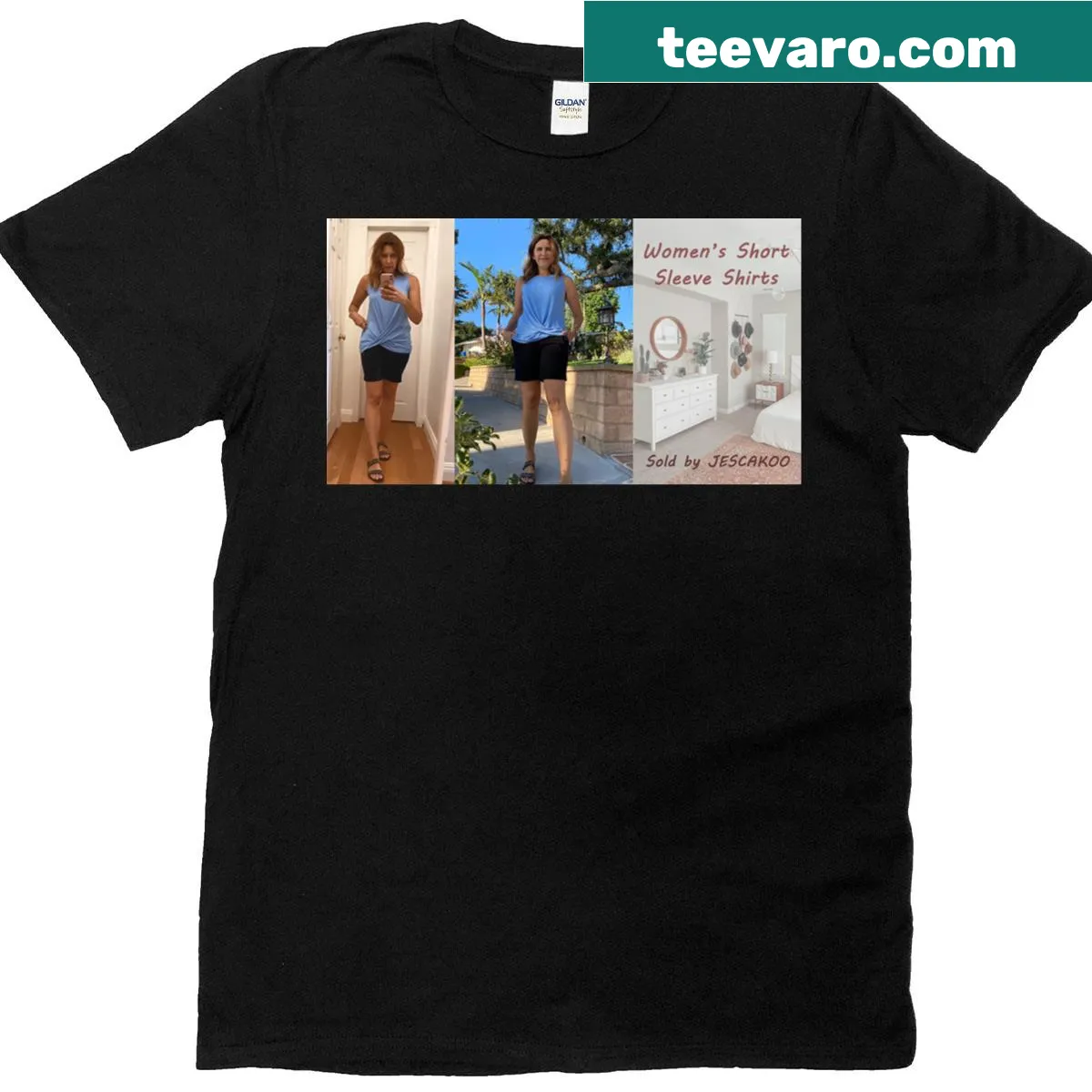 Women's casual loose fitted tunic top with front twist detail — on a men's t-shirt