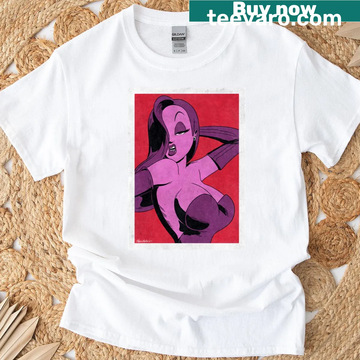 Pop art Jessica Rabbit t-shirt featuring a bold graphic of the character — on a men's t-shirt