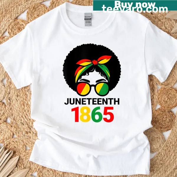 Illustration of Afro woman celebrating Juneteenth on a t-shirt