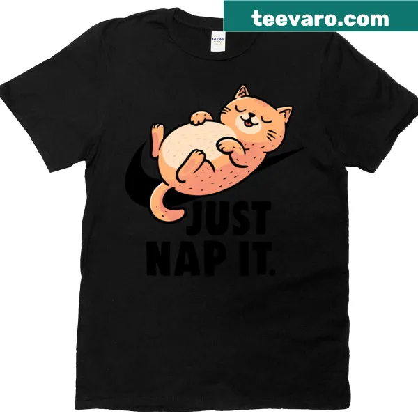 Oversized T-shirt featuring a cute illustration of a lazy cat with the text 'Just Nap It'.