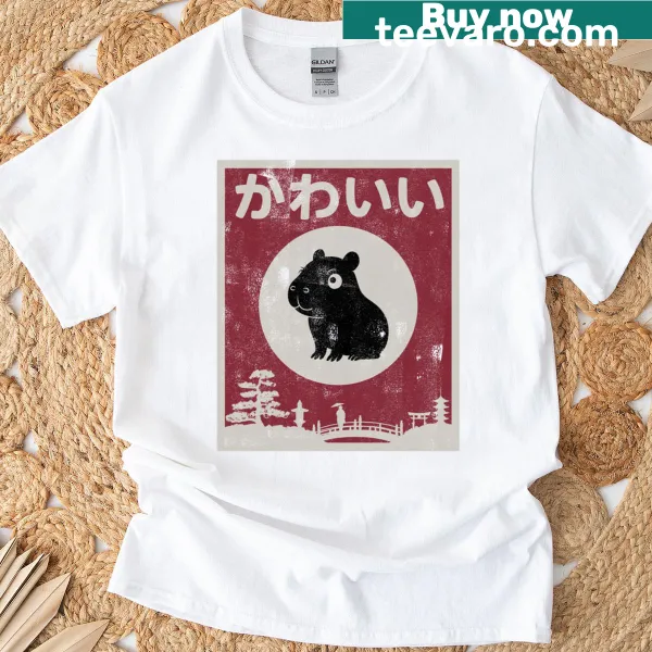 Cute capybara illustration on Kawaii Japanese scene t-shirt