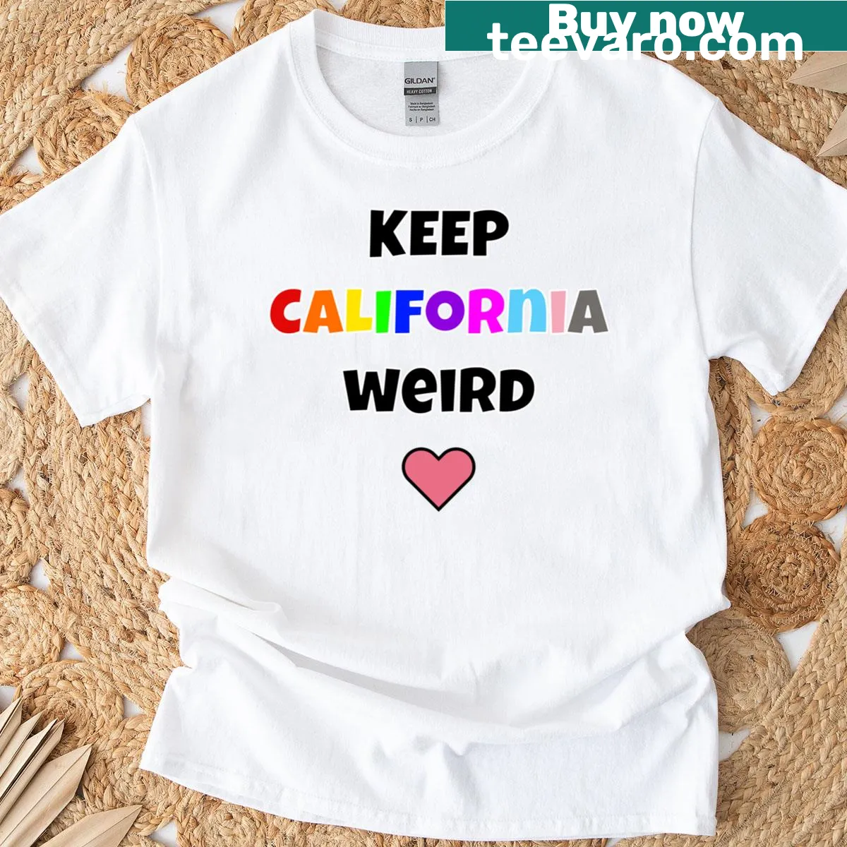 Emblem design featuring 'Keep California Weird' slogan on pride support T-shirt — on a men's t-shirt