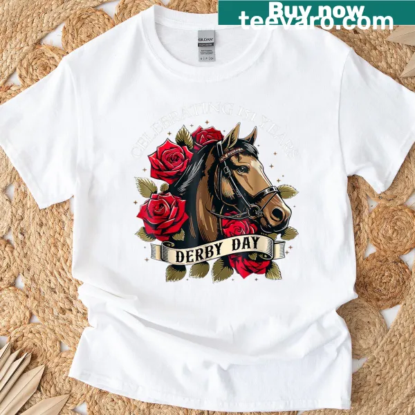 Vintage-style Derby Day T-shirt with retro horse racing graphics