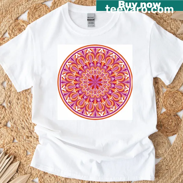 Mandala design symbolizing lesbian pride on T-shirt with white background