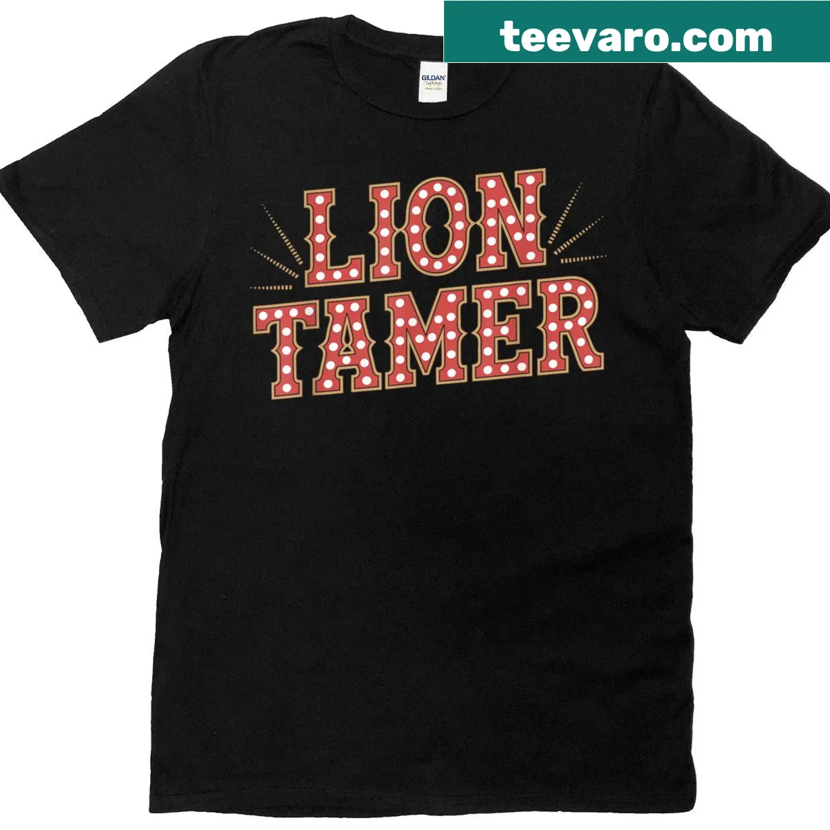Illustration of a lion tamer in a ringmaster costume on t-shirt. — on a men's t-shirt