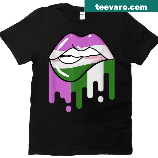 T-shirt featuring genderqueer pride flag and lips graphic