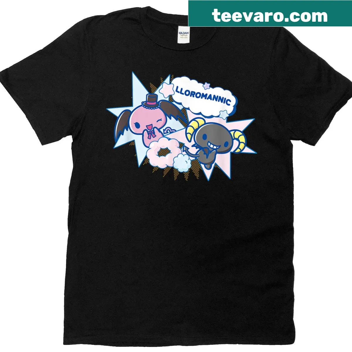 Lloromannic character ranking graphic t-shirt — on a men's t-shirt