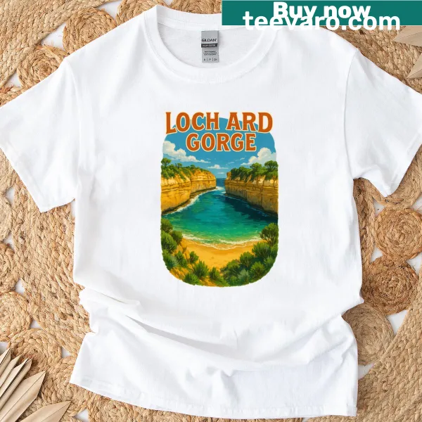 Illustration of Loch Ard Gorge on a T-shirt
