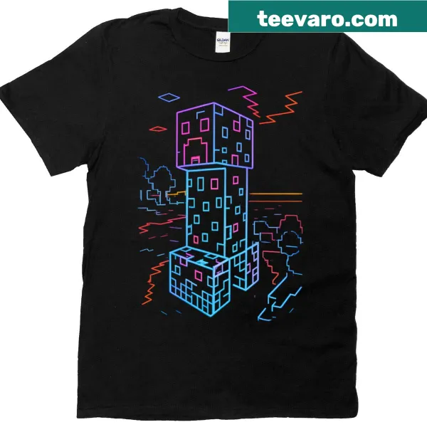 Neon creeper character illustration on a gaming-themed t-shirt