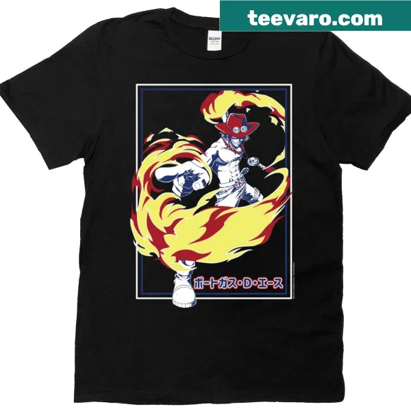 Graphic t-shirt featuring Fire Fist Ace from One Piece