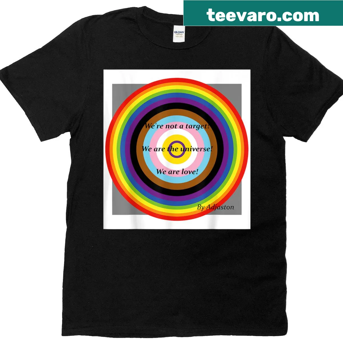 Progressive Pride Flag T-shirt — on a men's t-shirt