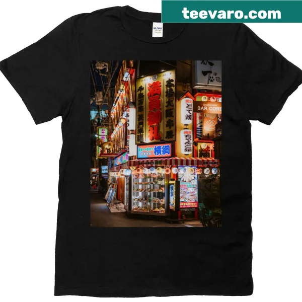 Graphic of Osaka city at night on a T-shirt