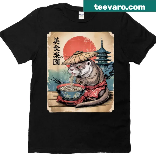 Vintage graphic T-shirt of an otter enjoying ramen