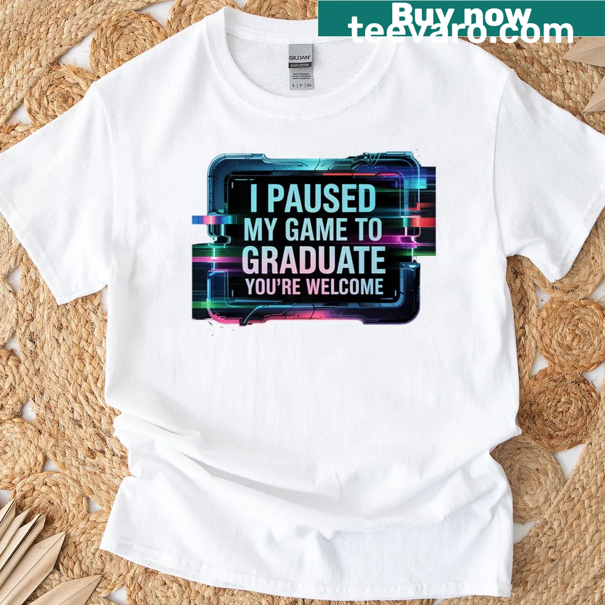 Graduation t-shirt with gaming theme for Class of 2025 — on a men's t-shirt