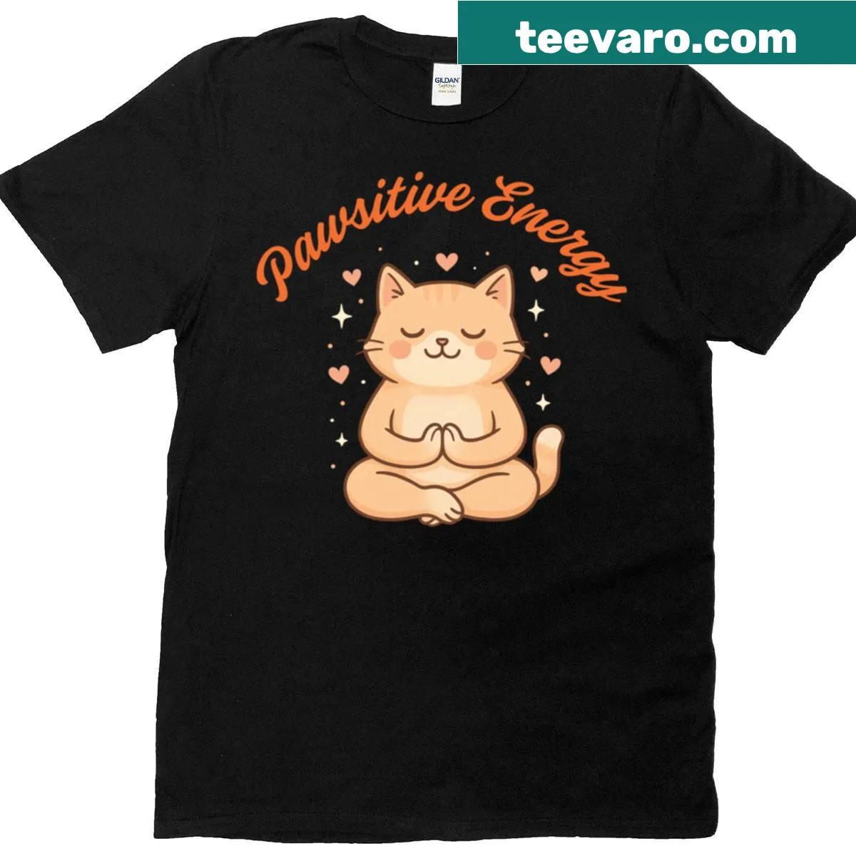 Meditating cat graphic promoting positivity on an oversized T-shirt — on a men's t-shirt