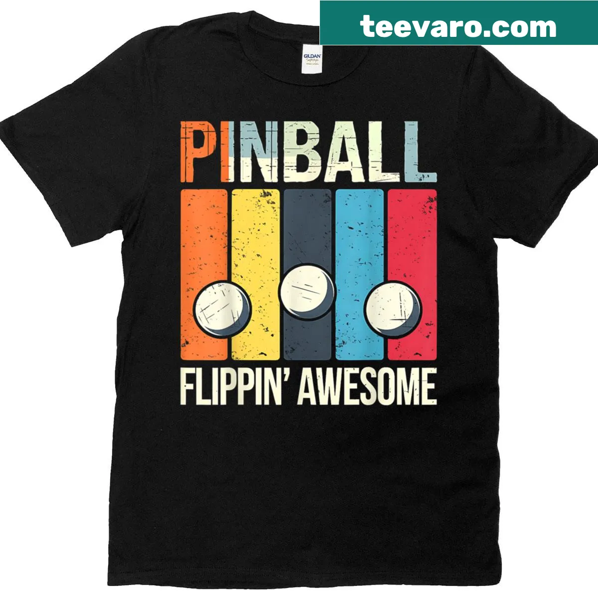 Vintage pinball arcade gamer t-shirt — on a men's t-shirt