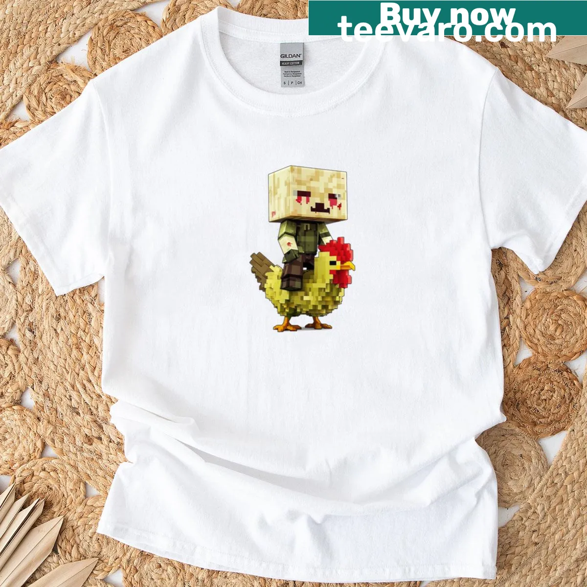 Funny pixel zombie chicken jockey graphic on a t-shirt — on a men's t-shirt