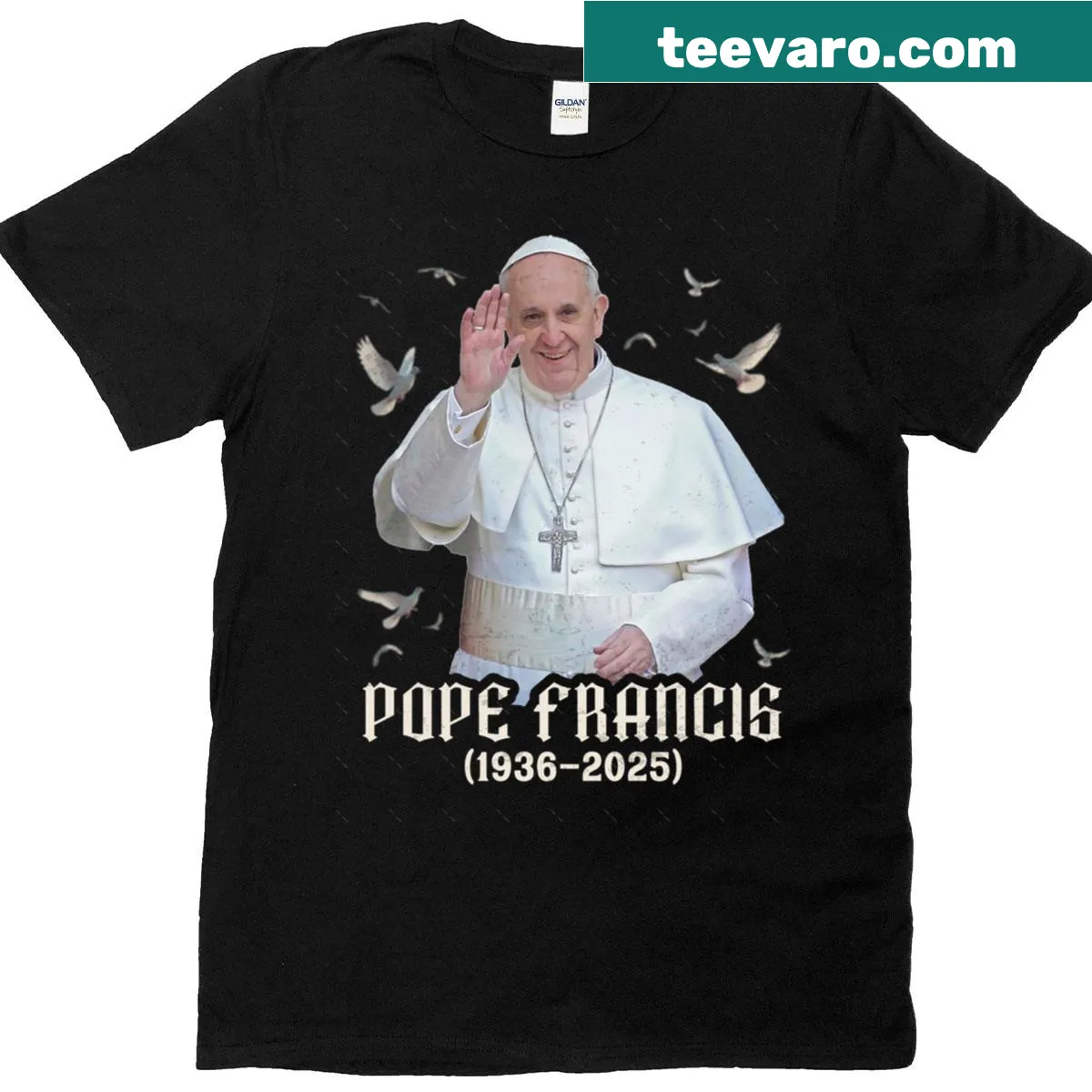Graphic t-shirt featuring Pope Francis promoting kindness and unity — on a men's t-shirt