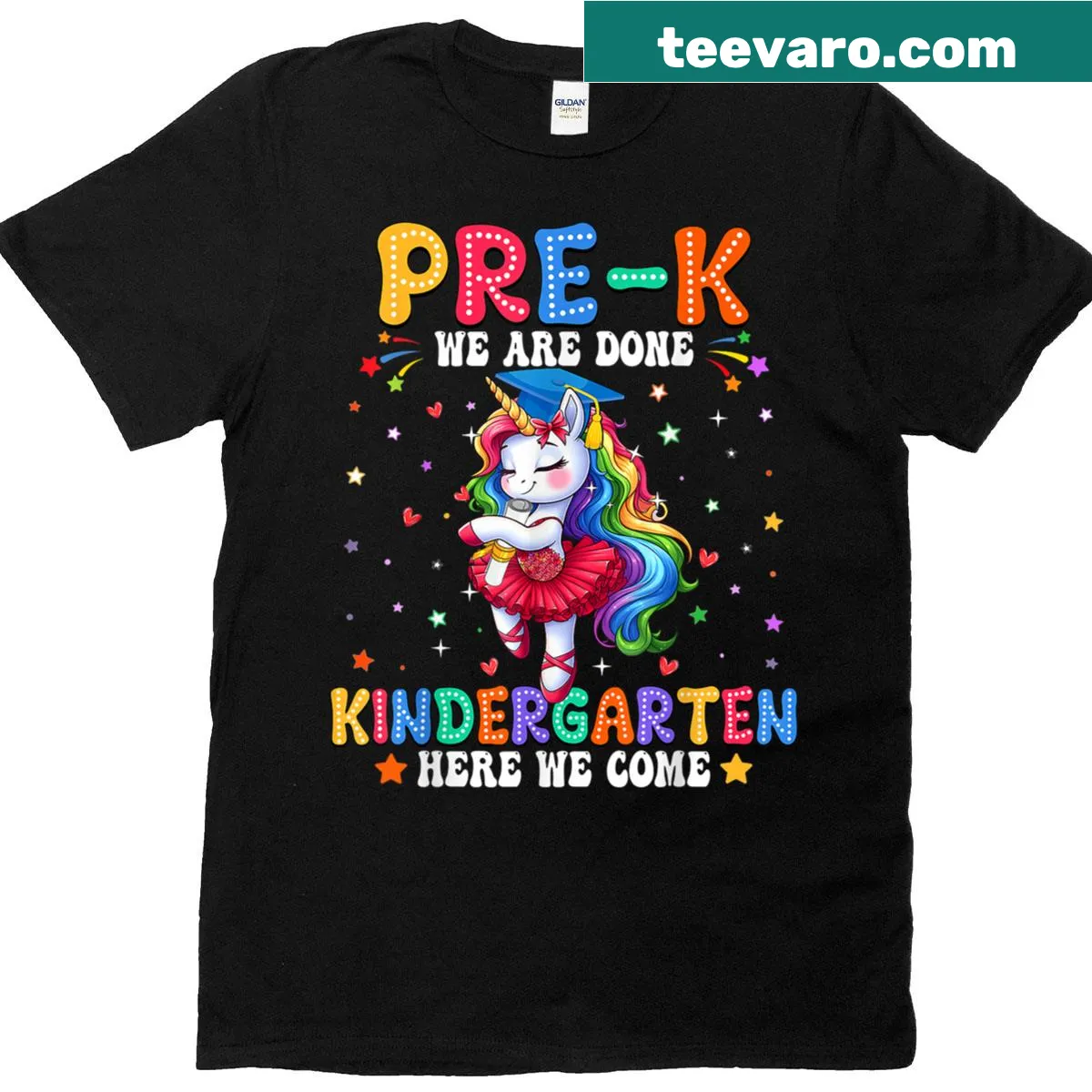 Unicorn-themed preschool graduation T-shirt for girls, featuring playful graphics — on a men's t-shirt