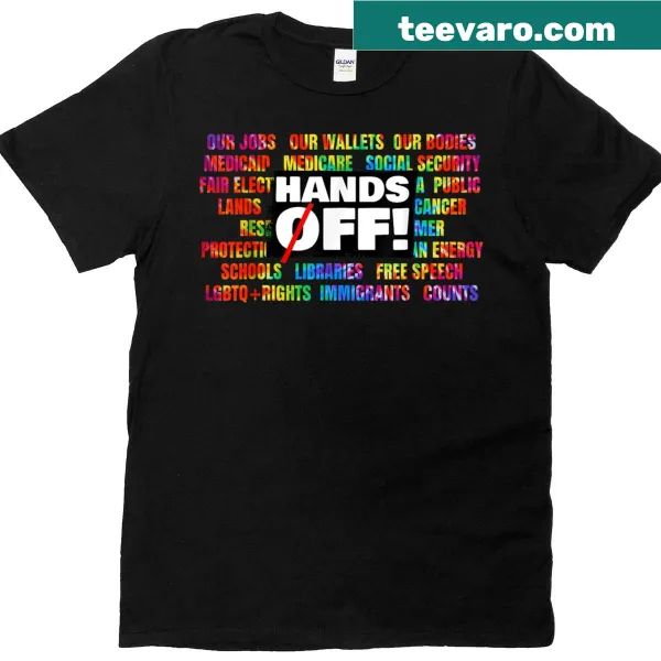 Hands Off slogan t-shirt with tye dye pattern for activists