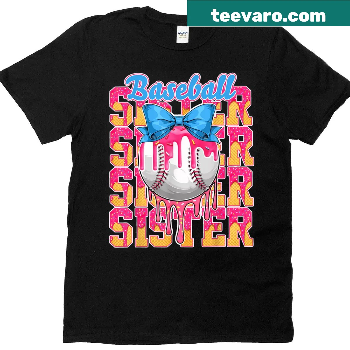Retro t-shirt with ice cream drip graphic and bow design for sisters — on a men's t-shirt