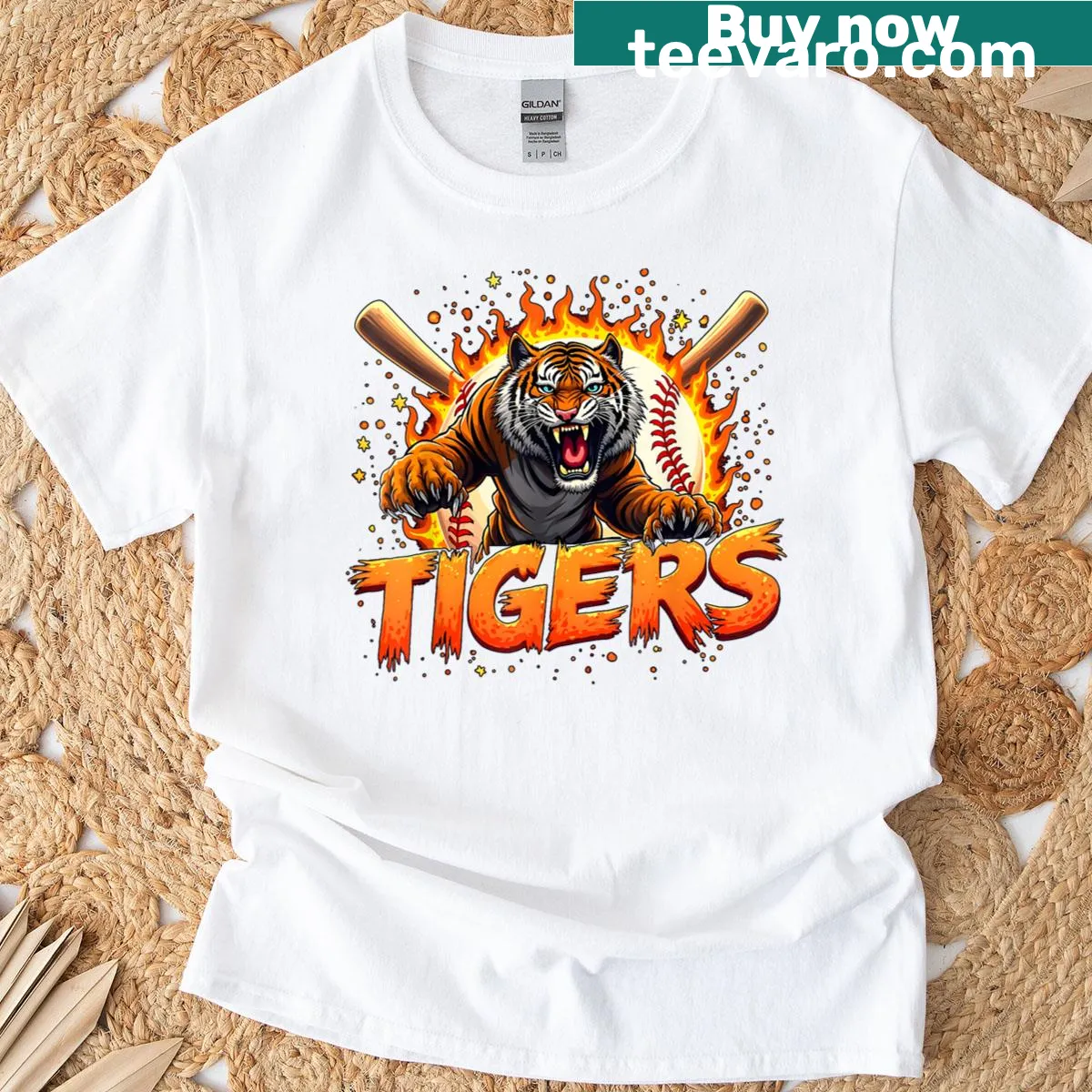 Whimsical Tigers T-shirt with last name styles for all ages — on a men's t-shirt