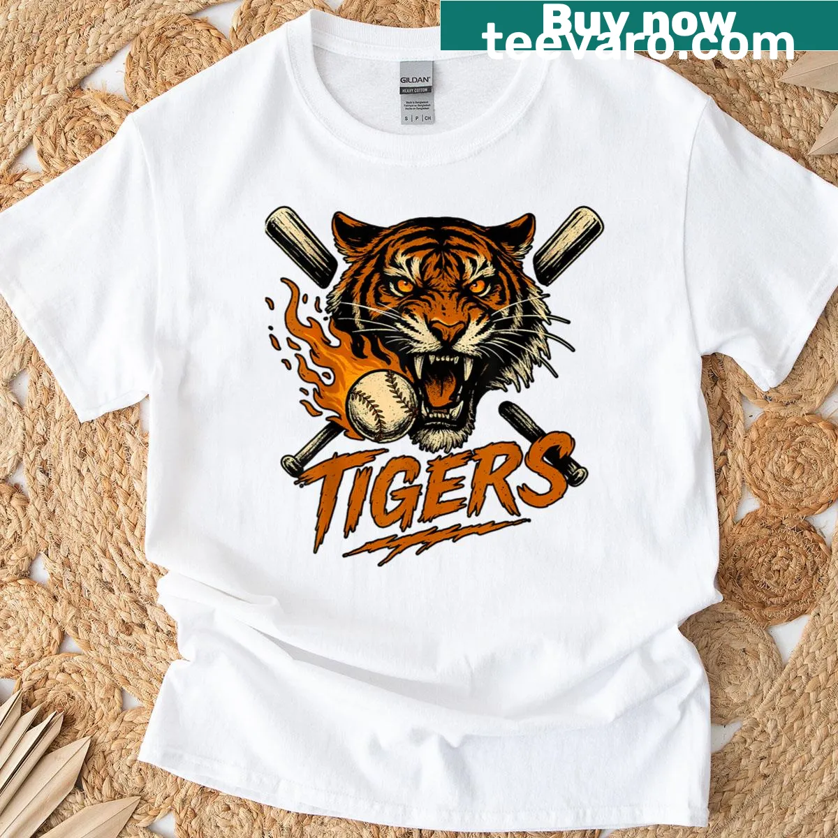 Retro graphic T-shirt featuring a proud tiger and customizable names — on a men's t-shirt