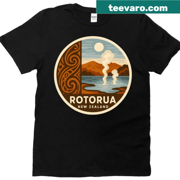 Oversized t-shirt featuring an illustration of Rotorua, New Zealand