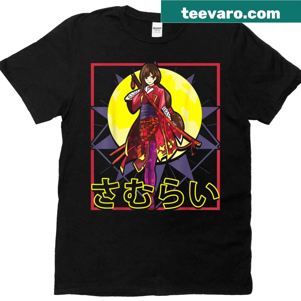 Samurai warrior girl with katana graphic on T-shirt. — on a men's t-shirt