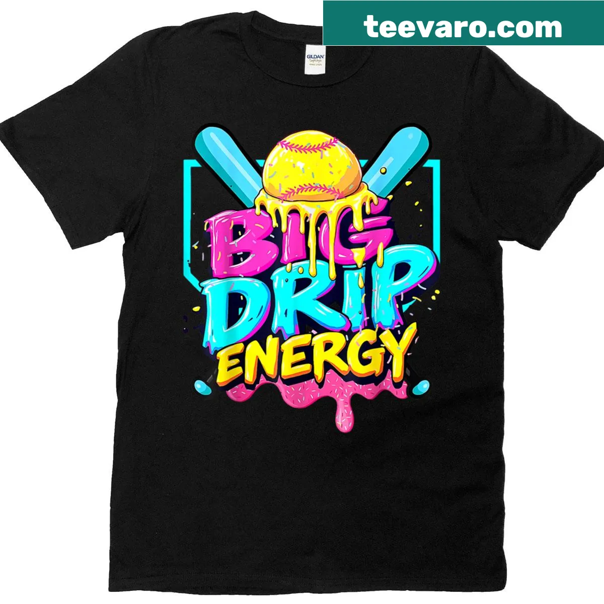 Youth girls’ softball t-shirt with ice cream drip design — on a men's t-shirt