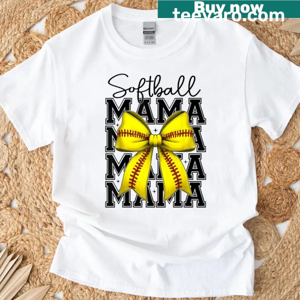 Typography design celebrating softball moms with a bow graphic