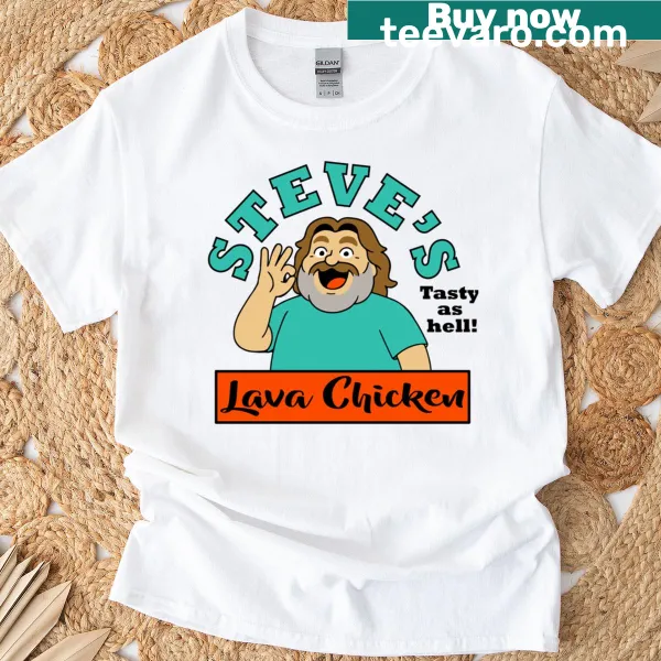 Playful T-shirt depicting a cartoon lava chicken