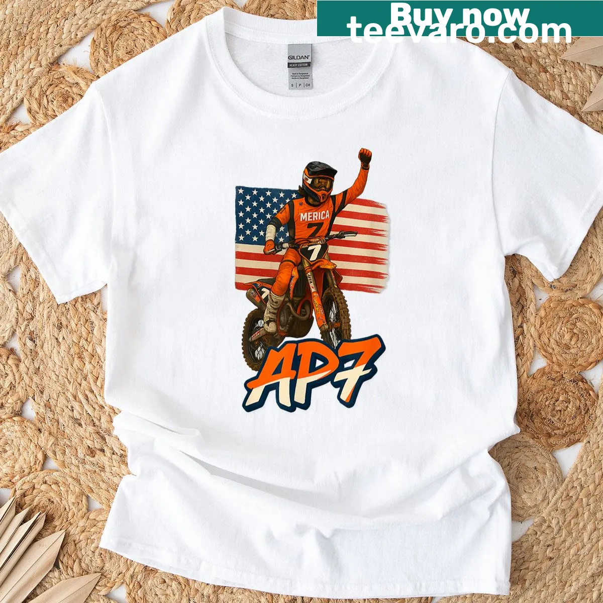 Bold T-shirt featuring supercross and motocross themes — on a men's t-shirt