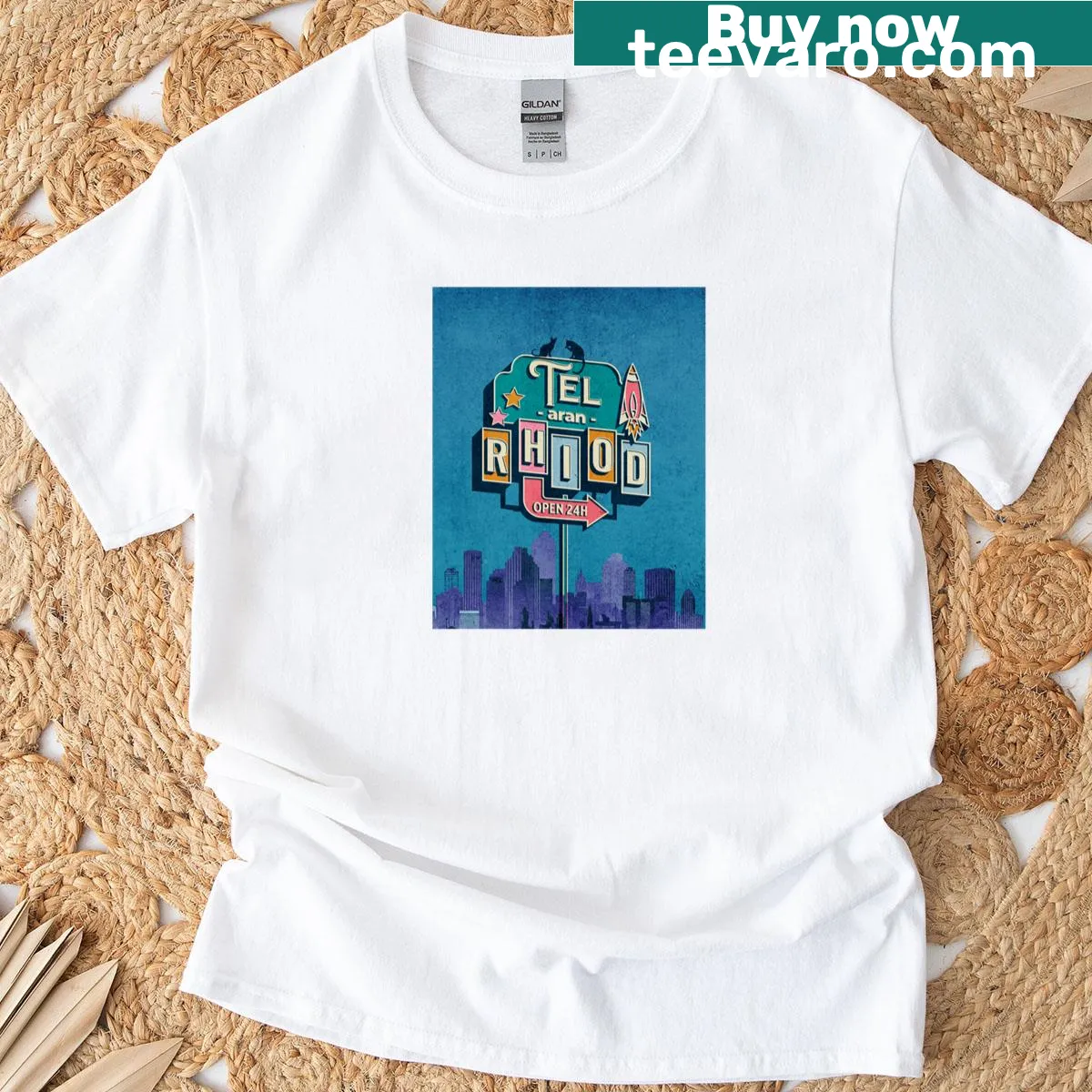 Line-art design of the Telaranrhiod Motel on a t-shirt — on a men's t-shirt