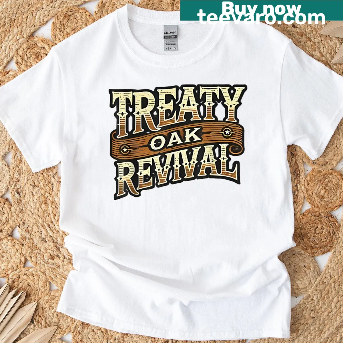 T-shirt featuring an artistic illustration of the Treaty Oak — on a men's t-shirt
