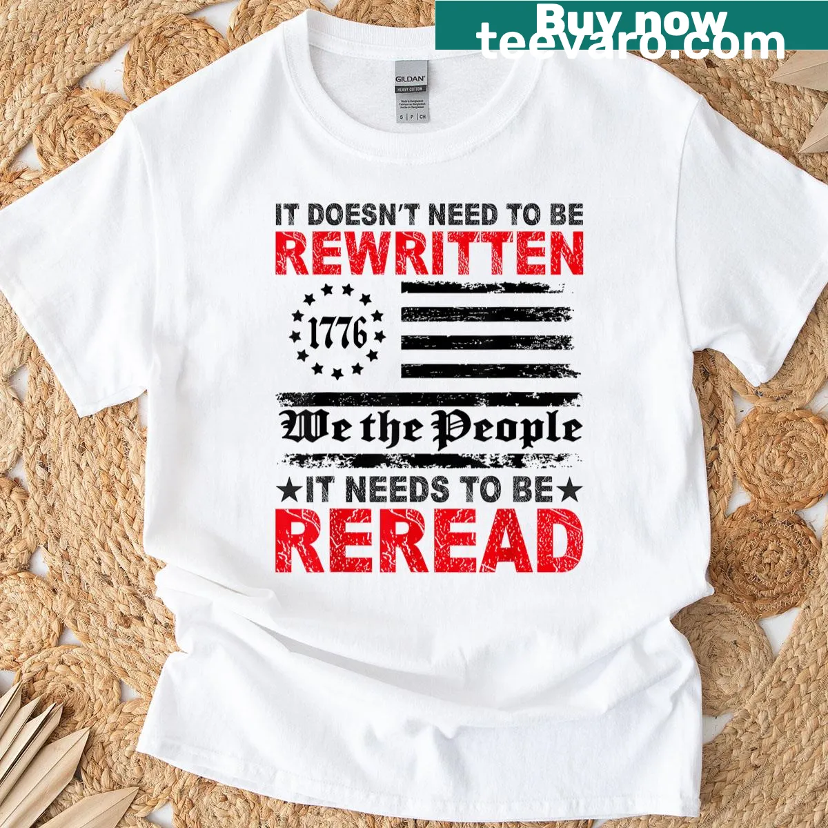 T-shirt featuring US flag and Constitution text — on a men's t-shirt