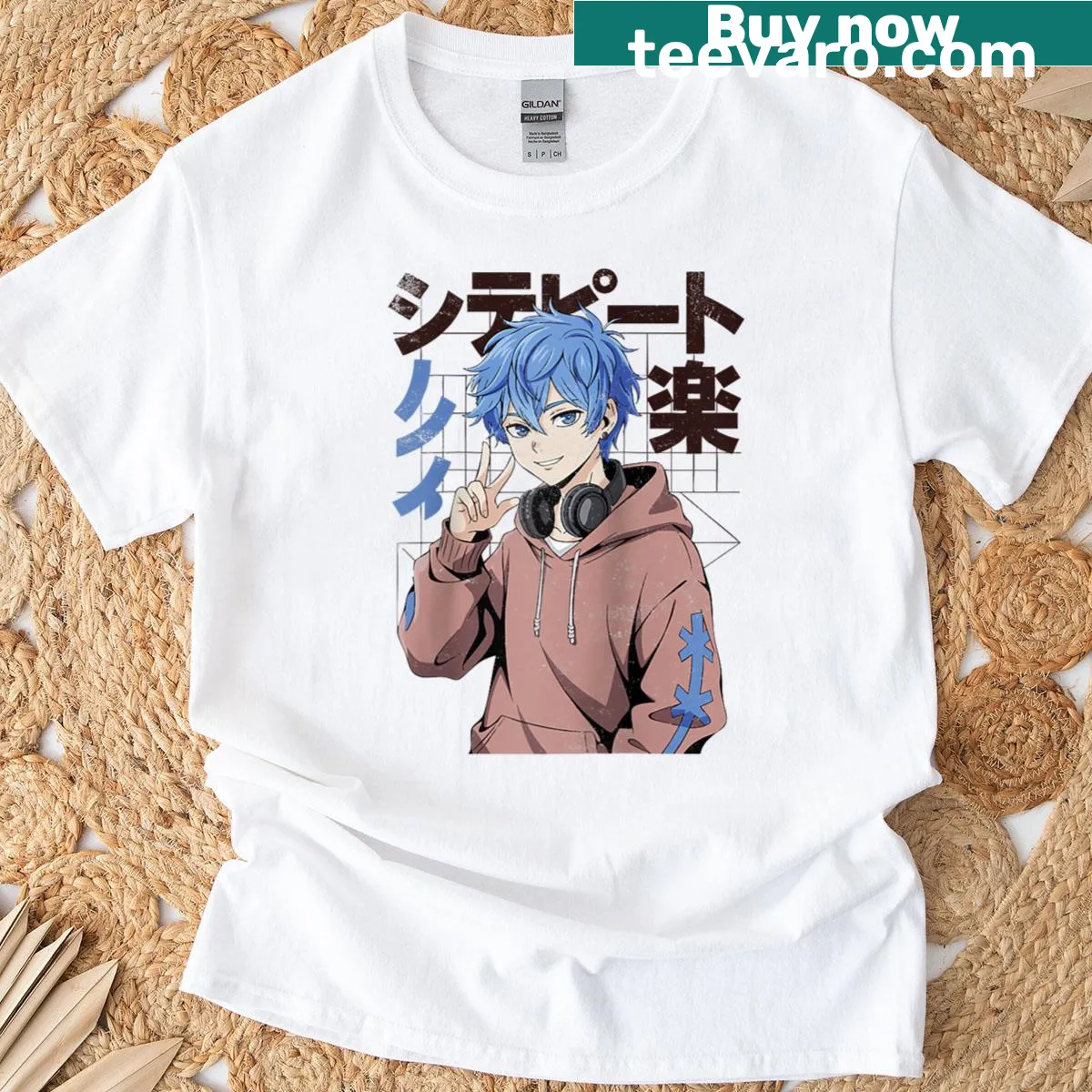 Vintage anime boy graphic on raglan baseball tee — on a men's t-shirt